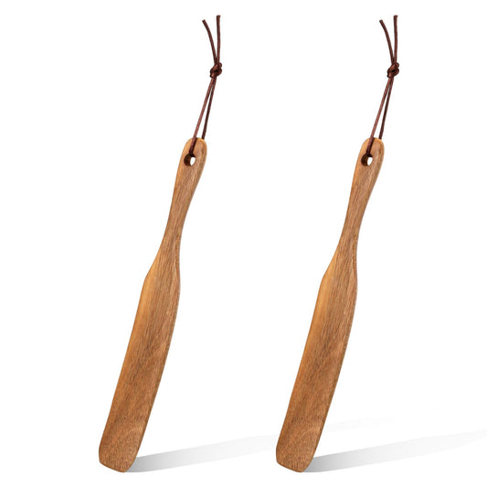 Guduling 2 Stück Sauerteig Spatel, Wooden Spatula, Holz Pfannenwender mit Hängendes Seil, Holzspatel Küche für Tiefer Behälter, Spachtel Zum Backen und Kochen, Rührgerät (25.2×3.2cm)