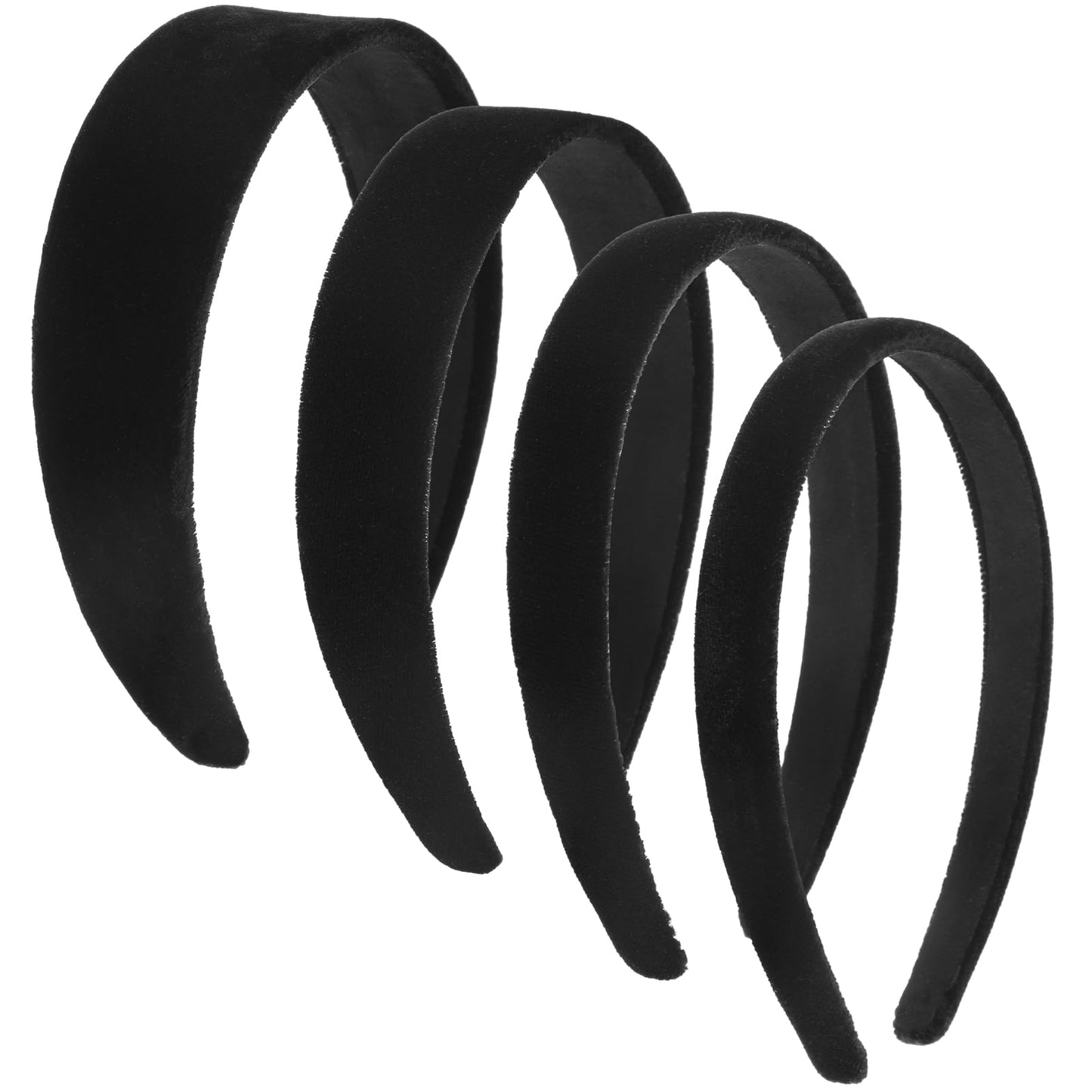 Oruola 4pcs Velvet Headbands for Women,Different Widths Black Velvet Headband,Soft Simple Headband for Girls and Teens, Plain No Teeth Thick Hoops Hair Accessories(Black,0.55In,0.79In,1.18In,1.57In)