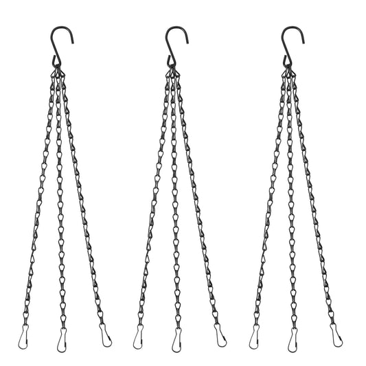 oruola 3 Pack Hanging Basket Chain,Black Hanging Chains for Plants Flower Pot Basket Chains,3 Point Replacement Chain Hangers for Lanterns, Bird Feeders, Planters and Other Ornaments(16 Inch)