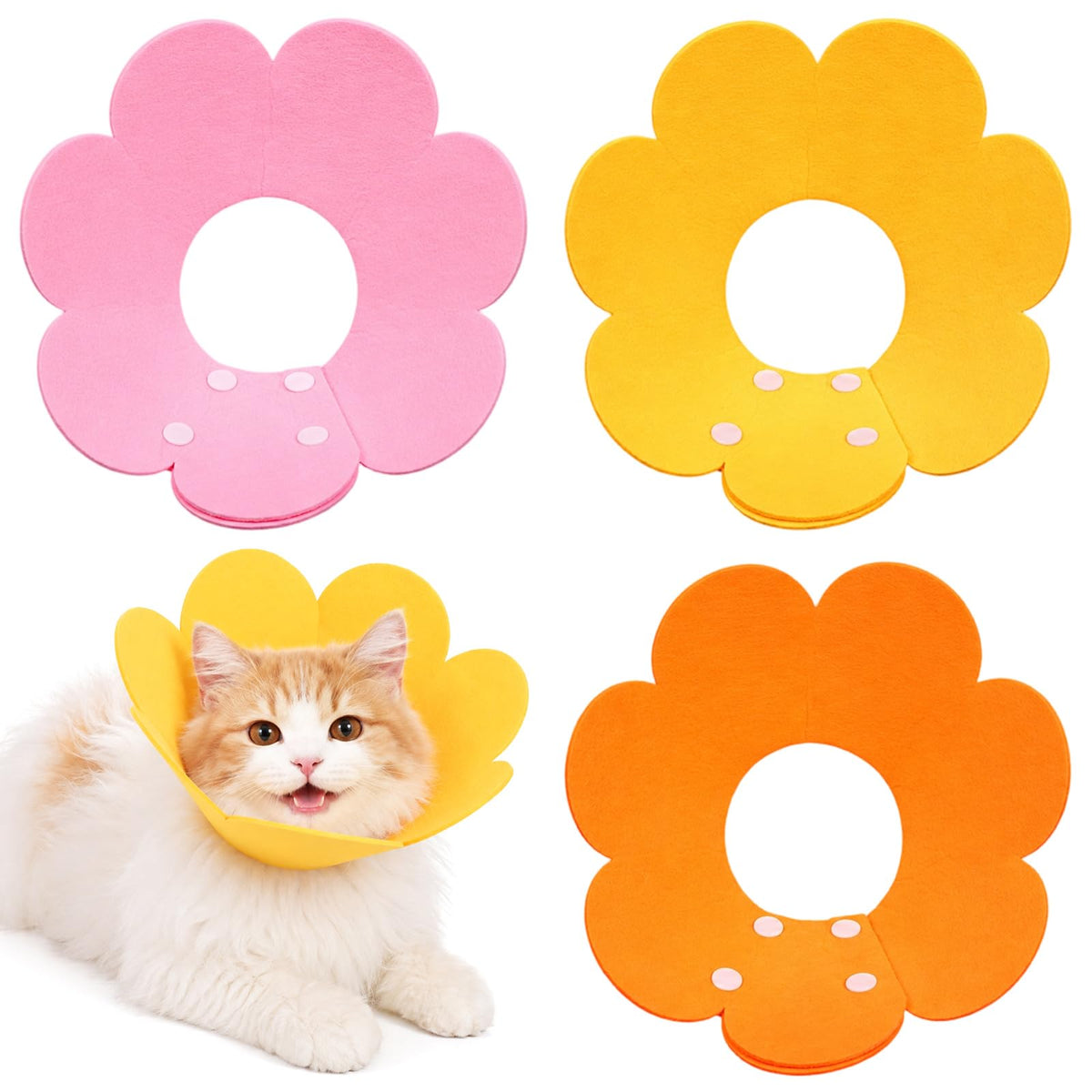 Elegaperma 3Pcs Soft Cat Recovery Collar, Adjustable Flower Cat Cone Collar