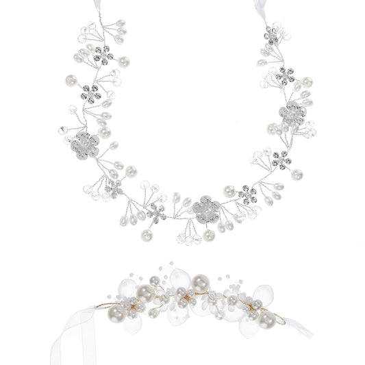 Classicseali Pack of 2 Hair Wreaths Communion Hair Accessories Communion Girls Pearl Headpiece Bridal Communion Hair Accessories for Girls Bridesmaid Flower Girl Headband Flower Girl