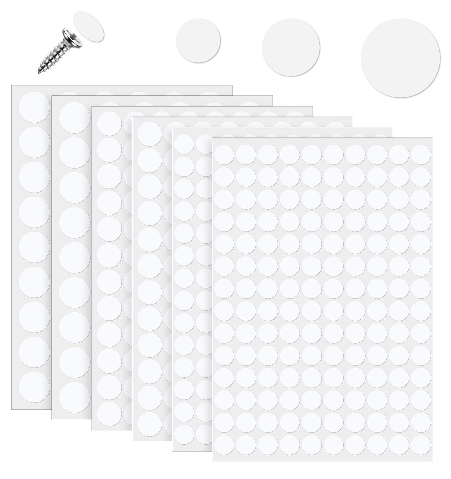 580 Pieces White Screw Cover Stickers, Self-Adhesive Screw Covers White