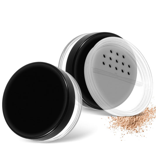 2 Pcs Loose Powder Containers, 10ml/0.34oz Small Travel Powder Container, Mini Refillable Empty Makeup Containers, Compact Design with Rotatable Sifter & Leak-proof Black Screw Lid, Small & Portable