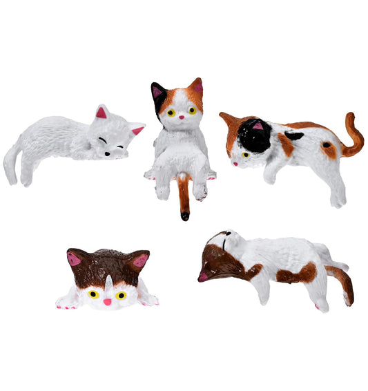 5 Pcs Mini Cat Figurines, Cute Cat Dashboard Decorations Computer Monitor Decor, Resin Cats Shippers Ornaments for Car Interior Rearview Mirror & Desk Accessories, Funny Gifts for Cats Lovers