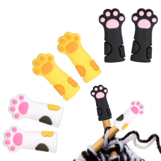 Oruola 6Pcs Knitting Needle Caps,Cat Paw Knitting Needle Stoppers,Cute Silicone Knitt Needles Point Protectors Fit Size 11-17 (8mm-12.75mm) Needles,3 Colors(White, Black, Yellow)