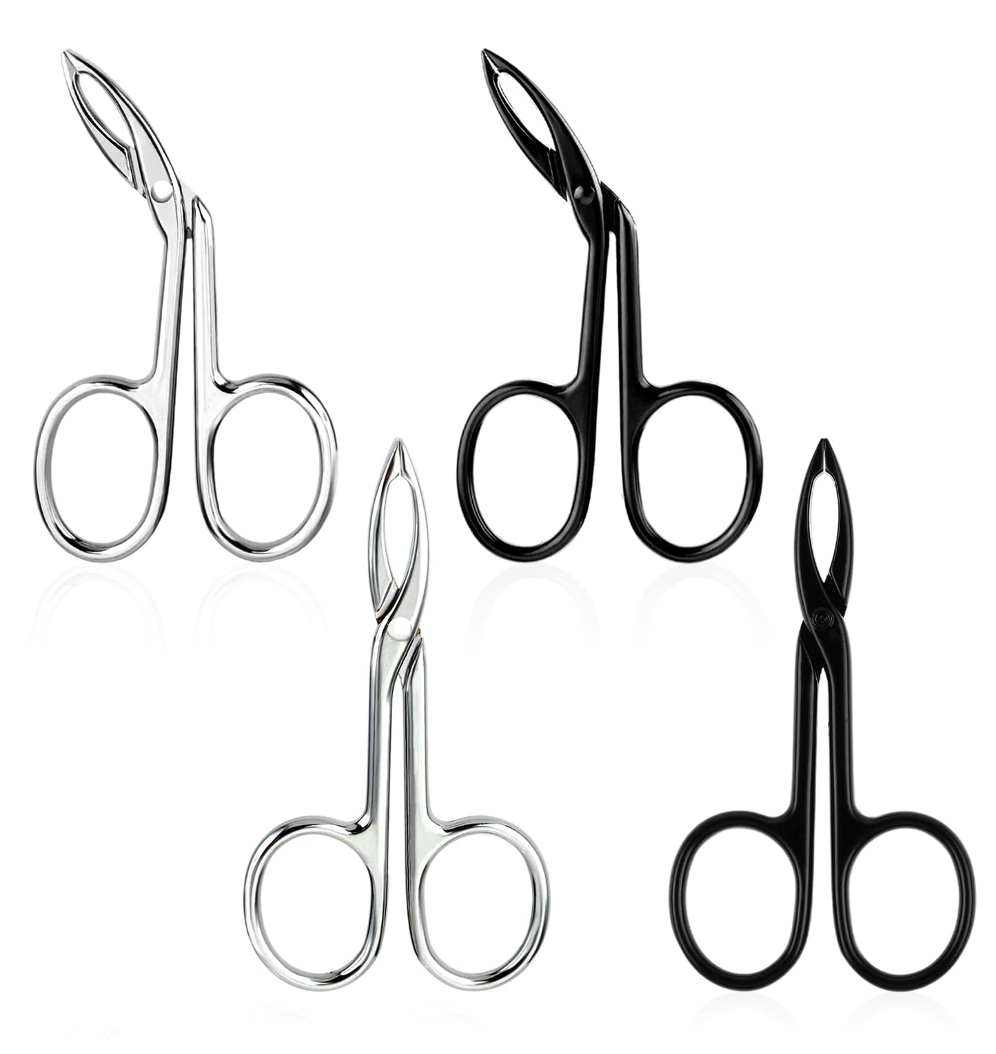 Eyebrow Scissors for Women, 4PCS Stainless Steel Eyebrow Tweezers with Straight Tip and Slanted Tip for Facial Hair Care and Grooming