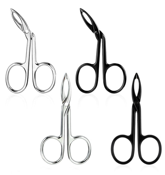 Eyebrow Scissors for Women, 4PCS Stainless Steel Eyebrow Tweezers with Straight Tip and Slanted Tip for Facial Hair Care and Grooming