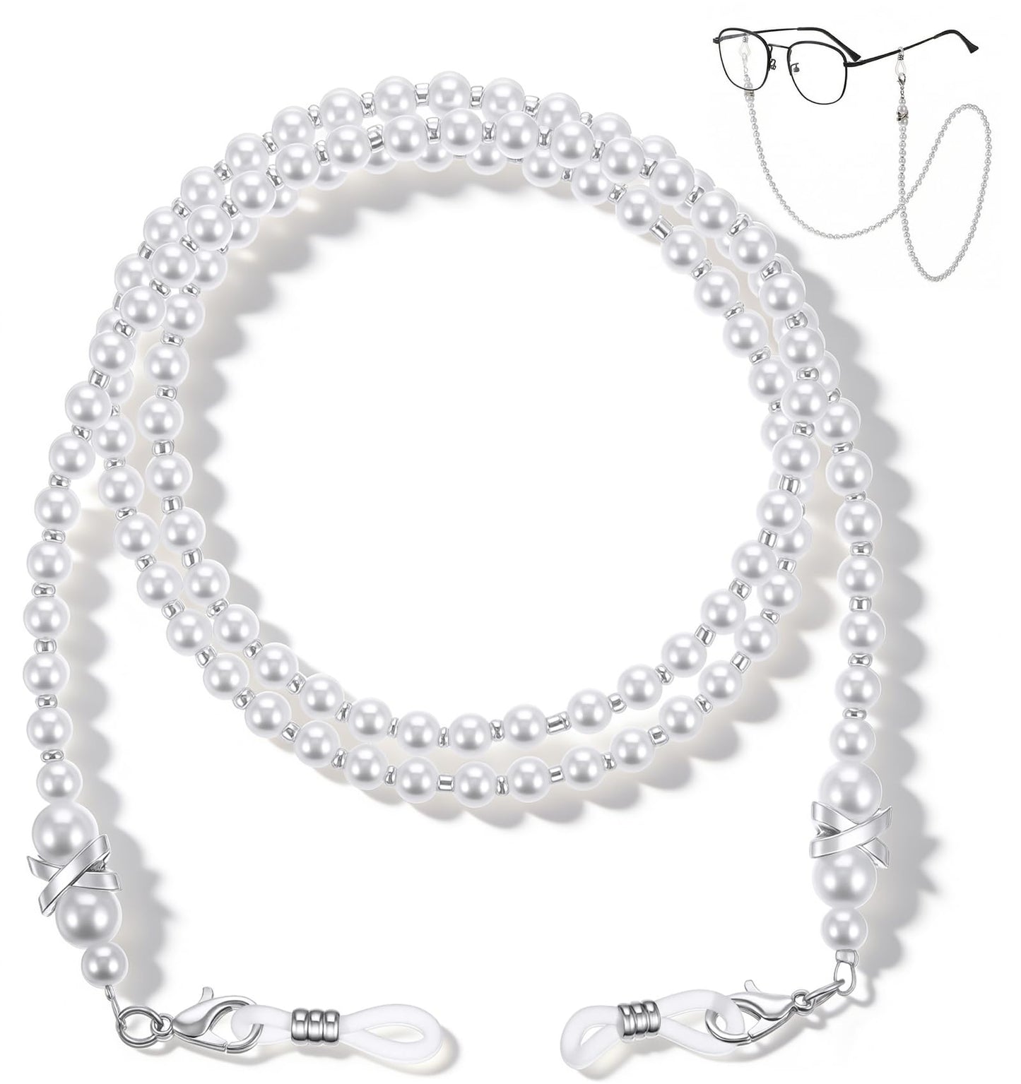 FRCTLNKG Glasses Chain for Women, Acrylic Beaded Chain for Glasses - 75cm White Eyeglass Holder Strap