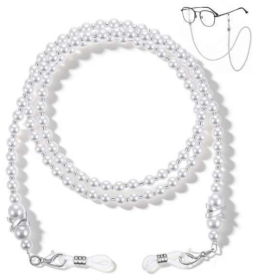 FRCTLNKG Glasses Chain for Women, Acrylic Beaded Chain for Glasses - 75cm White Eyeglass Holder Strap