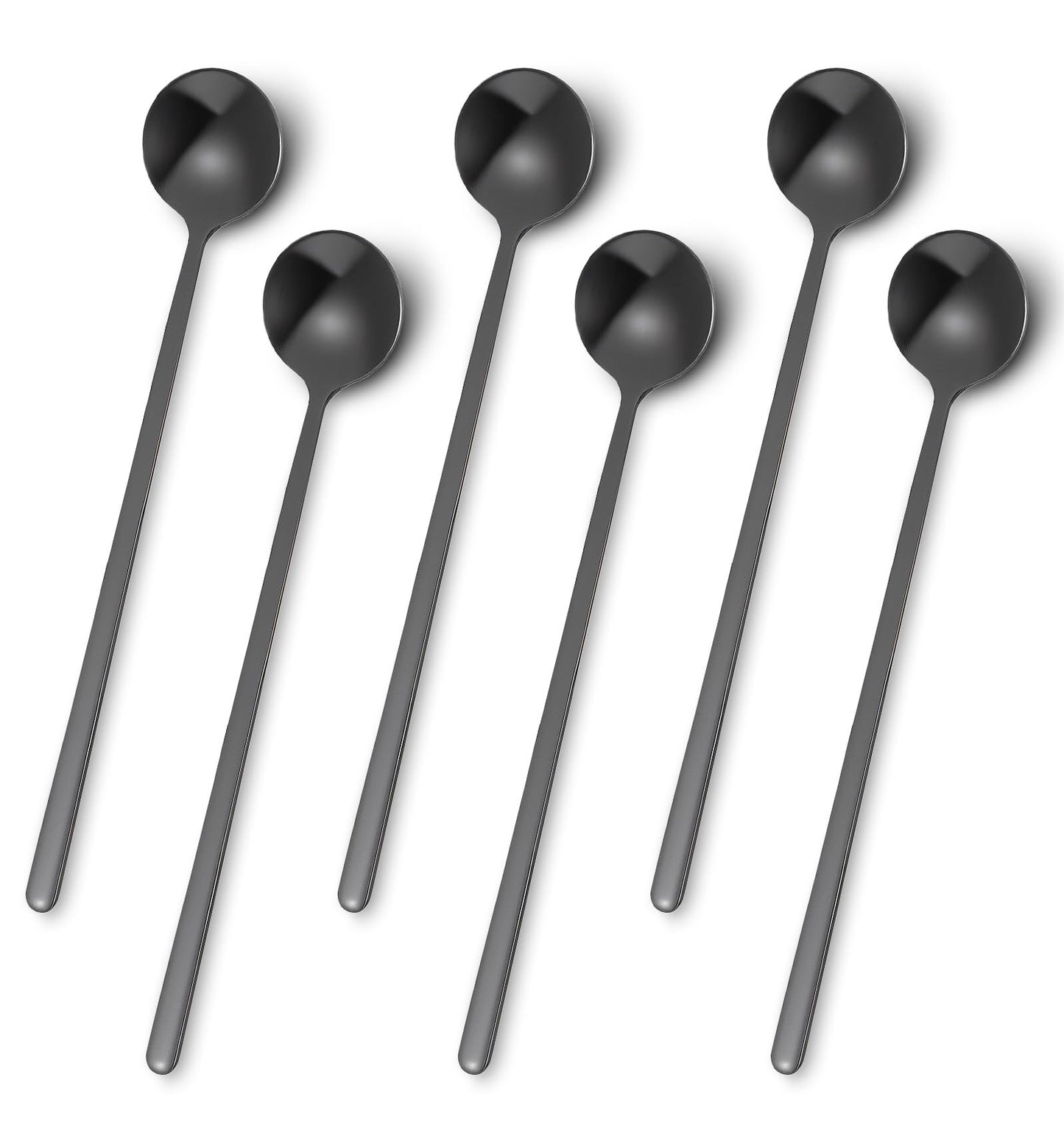 Long Spoon, 6 Pcs 17.2 cm Stainless Steel Long Handled Teaspoons, Korean Spoon for Tea, Dessert, Bar, Restaurants, Hotels, Family Celebrations, Daily Use - Dishwasher-Safe (Matte Black)