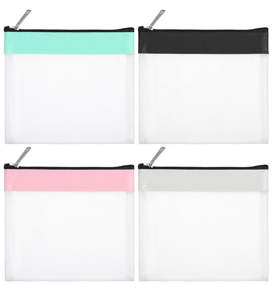 4 Pcs Mini Clear Makeup Bag, Small Clear Zipper Pouch Waterproof TPU Cosmetic Pouch for Women, Black, Green, Grey, Pink