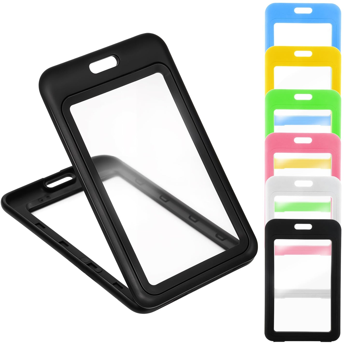 Oruola 6pcs Vertical Badge Holder,Plastic Badge Holder with Double-Sided Clear Window,ID Badge Holder for Office School ID Credit Cards Proximity Key Cards Driver’s Licenses Passes Multicolor
