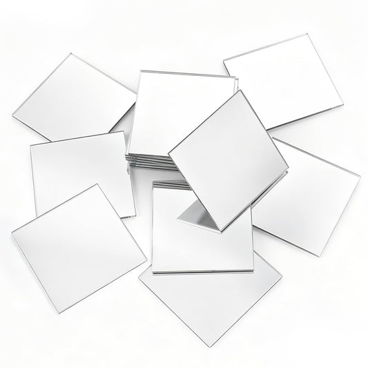 Elegaperma Pack of 50 Mirror Mosaic 5 cm, Mini Mirrors, Square Acrylic Mirrors, Self-Adhesive, Mirror Tiles, 5 x 5 cm for DIY Wall Decoration, Bathroom & Crafts (Silver)