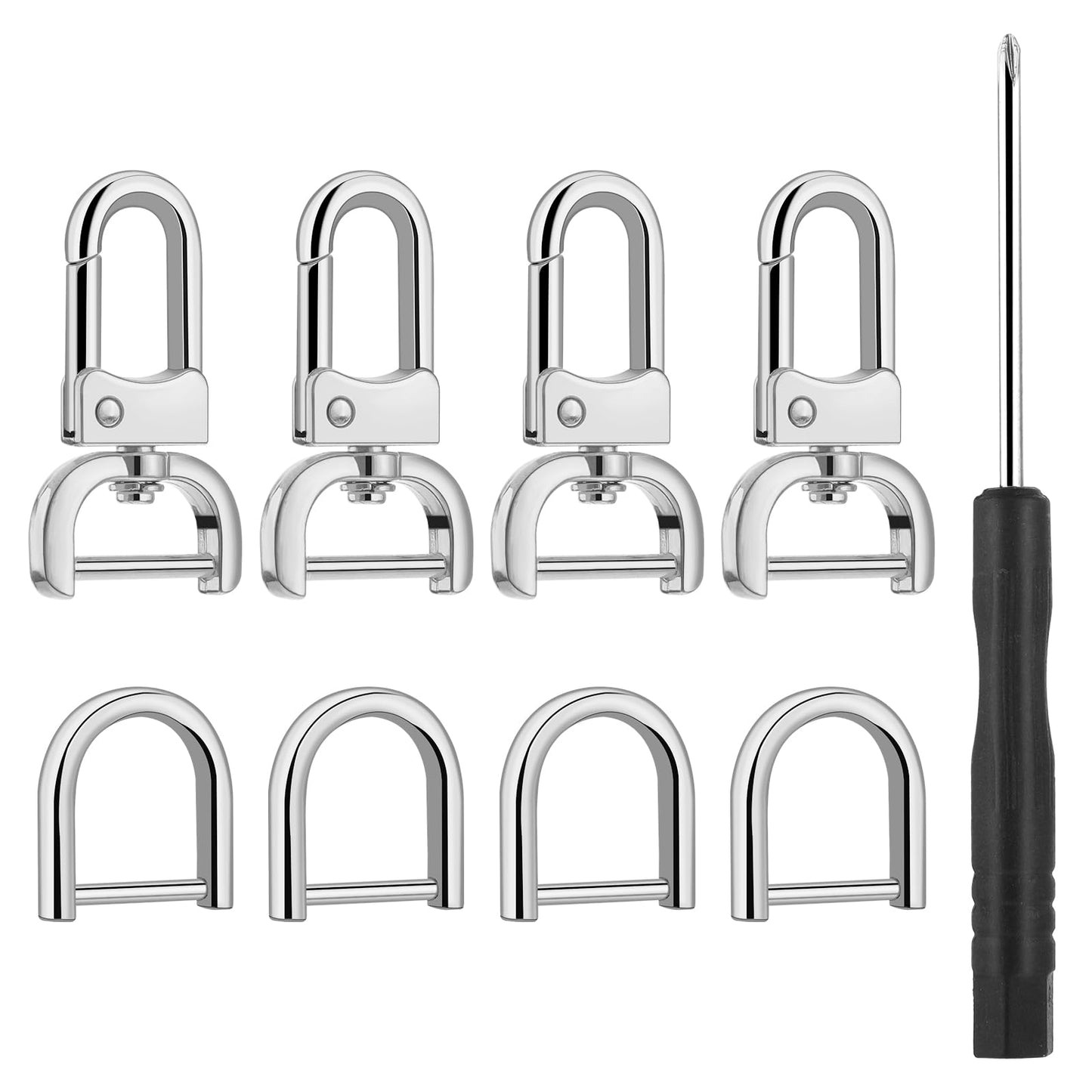 Oruola 8pcs Detachable Snap Hook Swivel Clasp,Swivel Hooks for Purses,Silver D Ring Keychain with Screw Bar,3/4 inch Purse Hardware for Bag Making,DIY Purse Strap Replacement