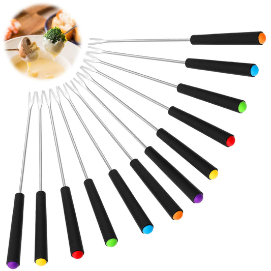 Elegaperma 12pcs Fondue Skewers, 9.1" Grill Fork, Stainless Steel Fondue Forks Set with Heat Resistant Handle for Grill Cake Chocolate Meat Fruits Cheese Fondue Fountain Roast Dessert