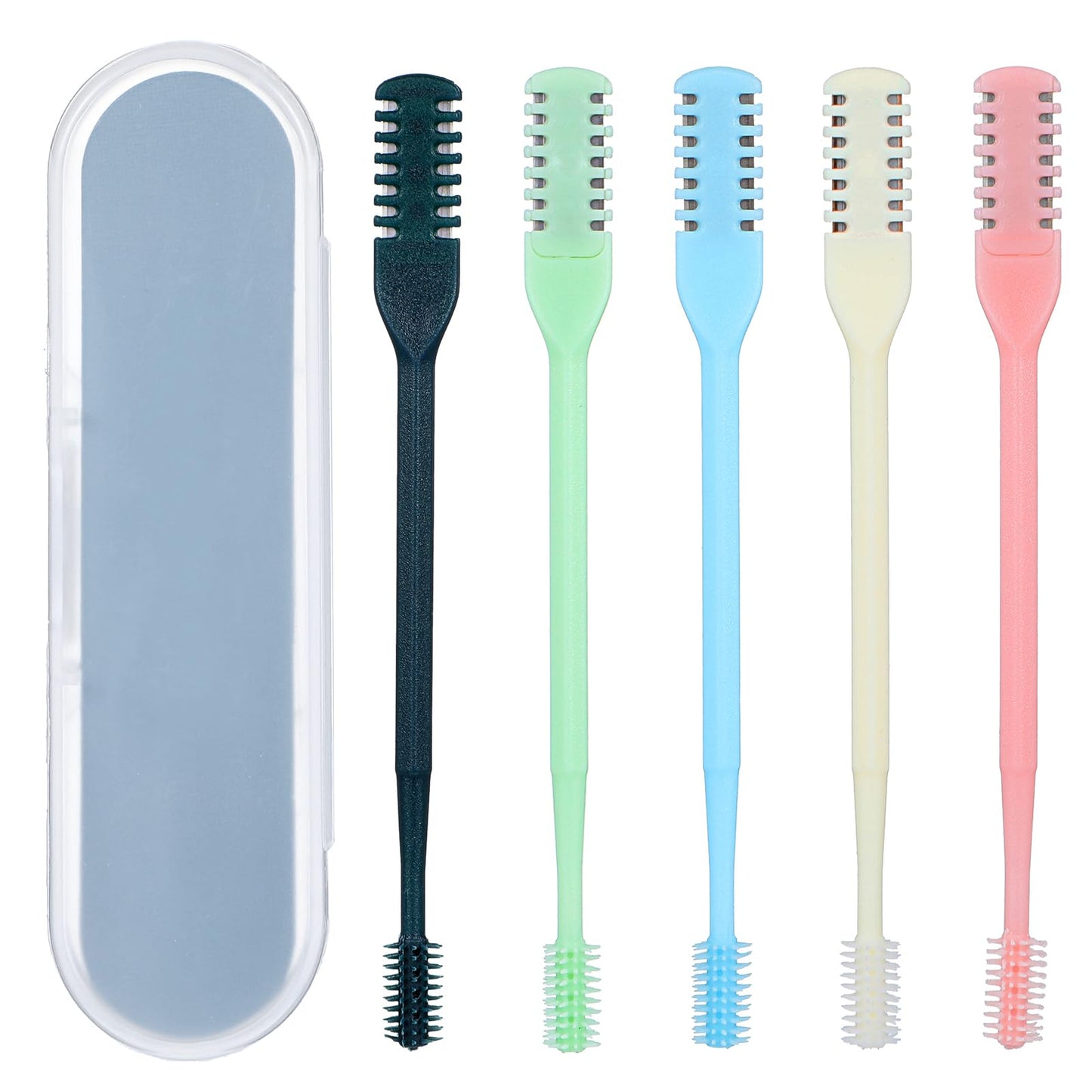 Oruola 5Pcs 2-in-1 Nasal Hair Cutter,Nasal Hair Cutter with Cleaning Brush,Upgrade Double Sided Nose Hair Knife,3.67 in Nasal Hair Cutter for Women Men Black Blue Khaki Pink Green