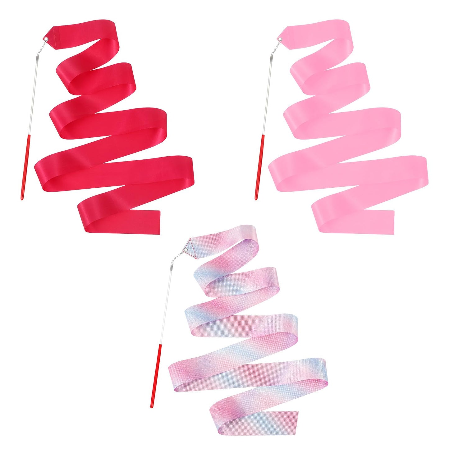 Classicseali Pack of 3 gymnastics bands with rod, dance band with bar, children, dance bands for artistic dance training, talent show, Christmas, children's birthday, floor gymnastics sticks