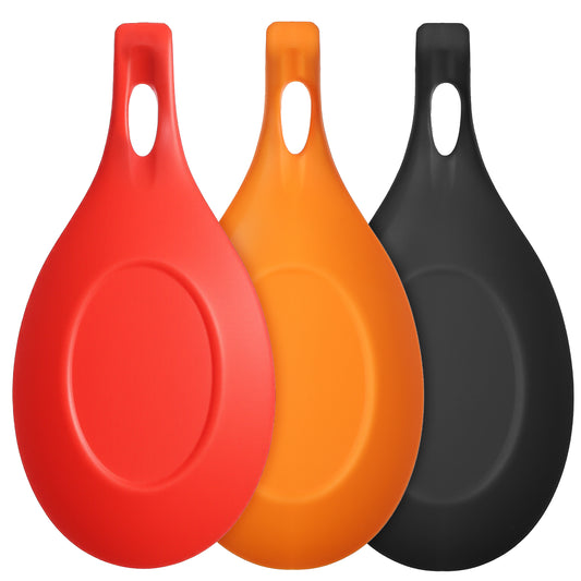 Classicseali 3pcs Spoon Holder, Silicone Spoon Rest, Heat-Resistant, Reusable Spoon Rest for Kitchens, Suitable for Wooden, Iron, Teaspoons, Kitchen Utensils, and Cutlery, Black, Red, Orange