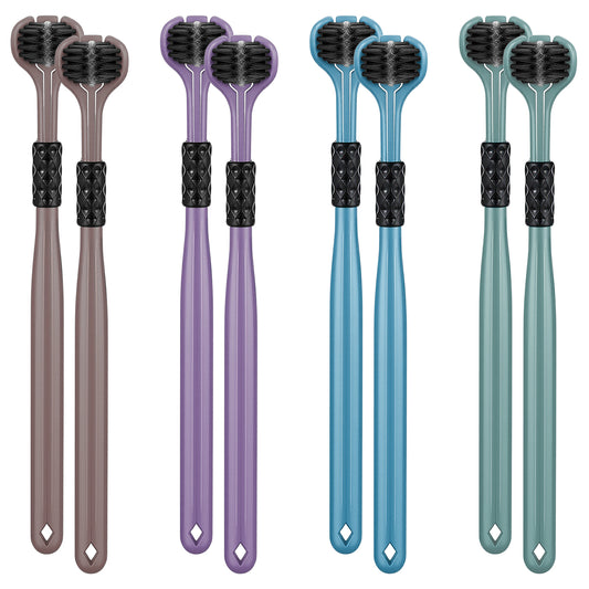 Guduling 8 Pcs 3 Sided Toothbrush,Autistic Toothbrush,360° Deep Clean Soft Bristle Toothbrushes with Ergonomic Handle, Gentle Dental Care Set for Sensitive Teeth, Kids & Adults, Travel-Friendly Design