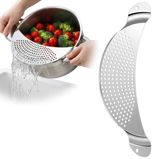 Guduling Pan Strainer,Stainless Steel Strainer for Pot,Pots Strainers with Handle, for Universal Stovetop Drain Insert,for Boiling Pasta, Blanching Veggies, Frying & Home Canning Prep