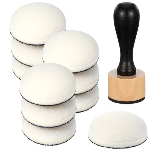 Classicseali 11PCS Ink Blending Brushes, Ink Blending Tool with 10pcs Round Three-Dimensional Replacement Sponge, 1 Wooden Handle Stamp, Inks Brush for Scrapbooking, Cards, Embossing, DIY Crafts