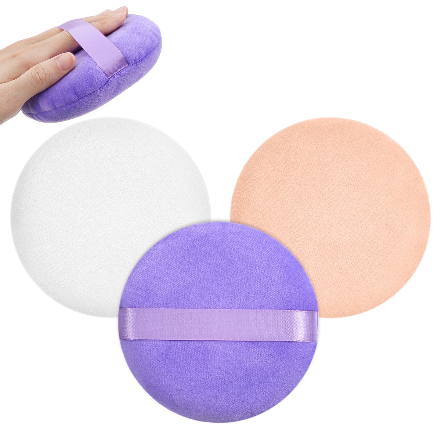 Classicseali 3pcs Large Powder Puff, 5.1Inch Big Powder Puff Washable, Ultra Soft Velour Setting Powder Puffs for Body Powder, Face Cleaning, Makeup & Loose Powder, Bath Powder Foundation Blending