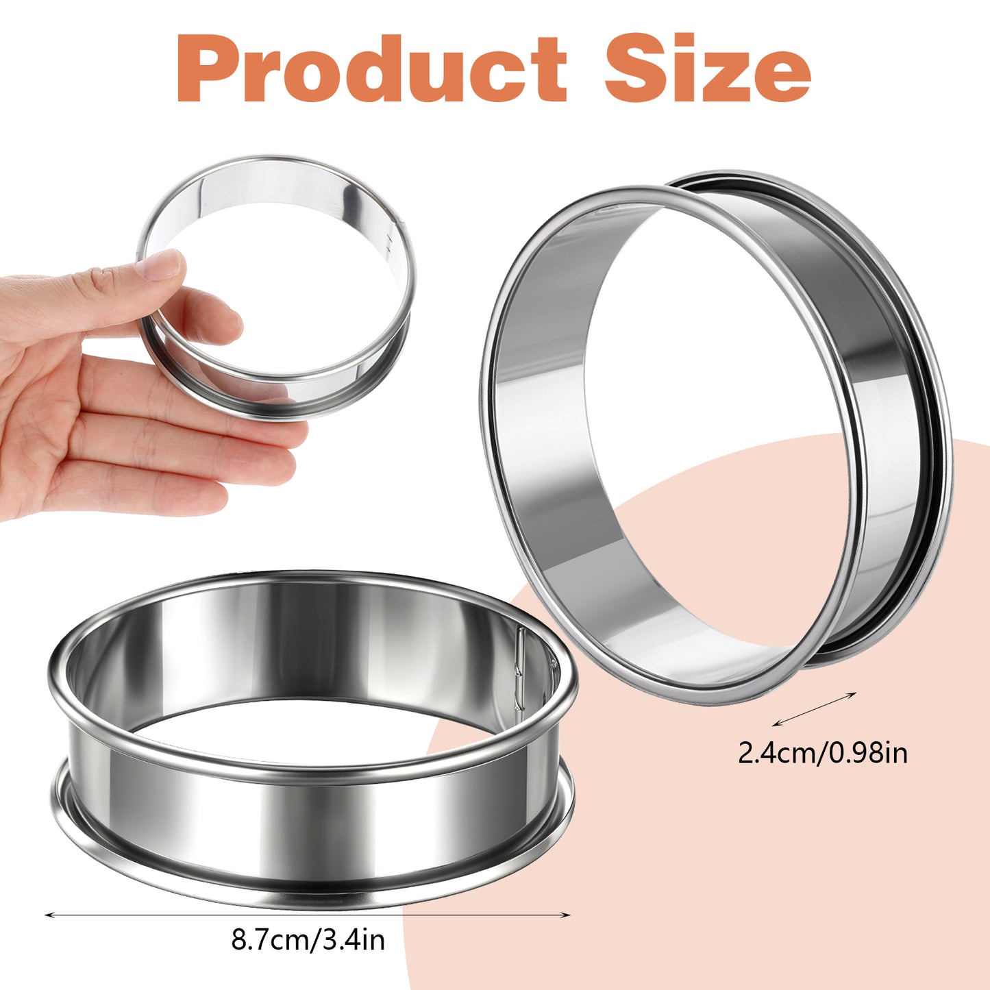 oruola 4pcs Cooking Rings,Set of 4 Crumpet Rings,Stainless Steel Tart Rings for Baking,Round Metal Cooking Pastry Rings,Cookie Rings for Baking,3.12 Inch Round Egg Rings(Black, Silver)