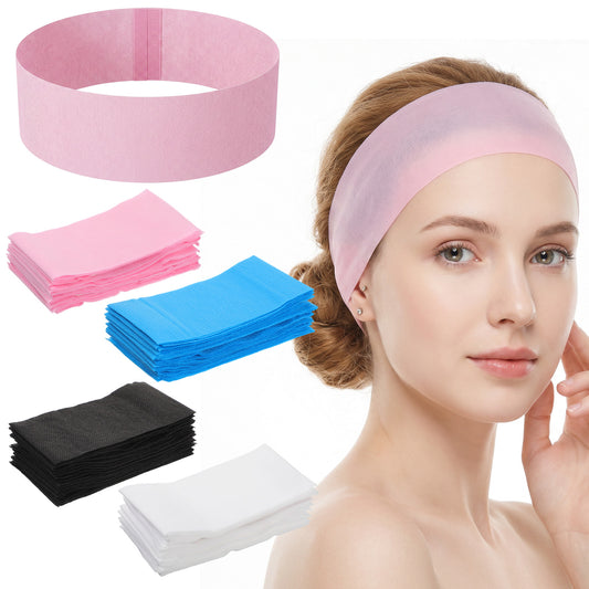 Guduling 50-Pack Disposable Headbands for Facials,Soft Non-Woven Elastic Disposable Headbands, Facial Headband for Salon & Home Use – 20 White, 10 Black, 10 Pink, 10 Sky Blue Assorted Colors