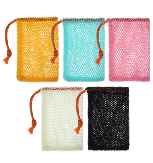 5 Pack Bar Soap Saver, Exfoliating Foaming Mesh Net Drawstring Storage Type Soap Bags for Bath and Shower