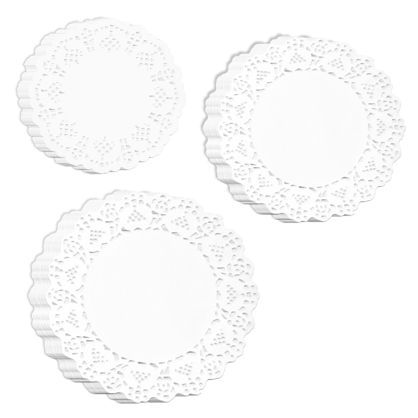 FRCTLNKG 150 Pcs Paper Doilies White, Round Paper Doilies for Wedding Birthday Cake Dessert Tableware – White Disposable Placemats Bulk 3.5inch,6.5inch,8.5inch