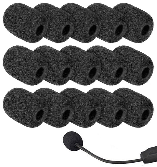 15PCS Mic Foam Cover, Headset Microphone Covers Foam, Noise Reduction Sponge for a Variety of Lapel & Mini Microphones (Black)