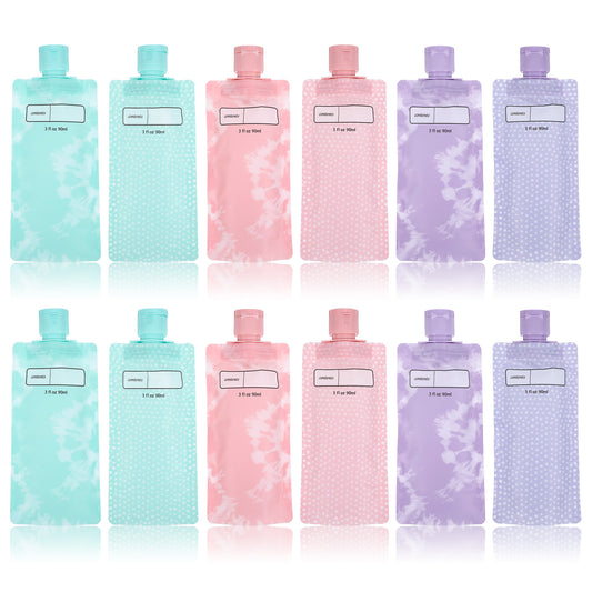 Guduling 12 pcs Travel Pouches for Liquids,Leak Portable Dispensing Bags for Travel,Refillable Liquid Travels Pouches for Shampoo Conditioner Lotion Body Wash