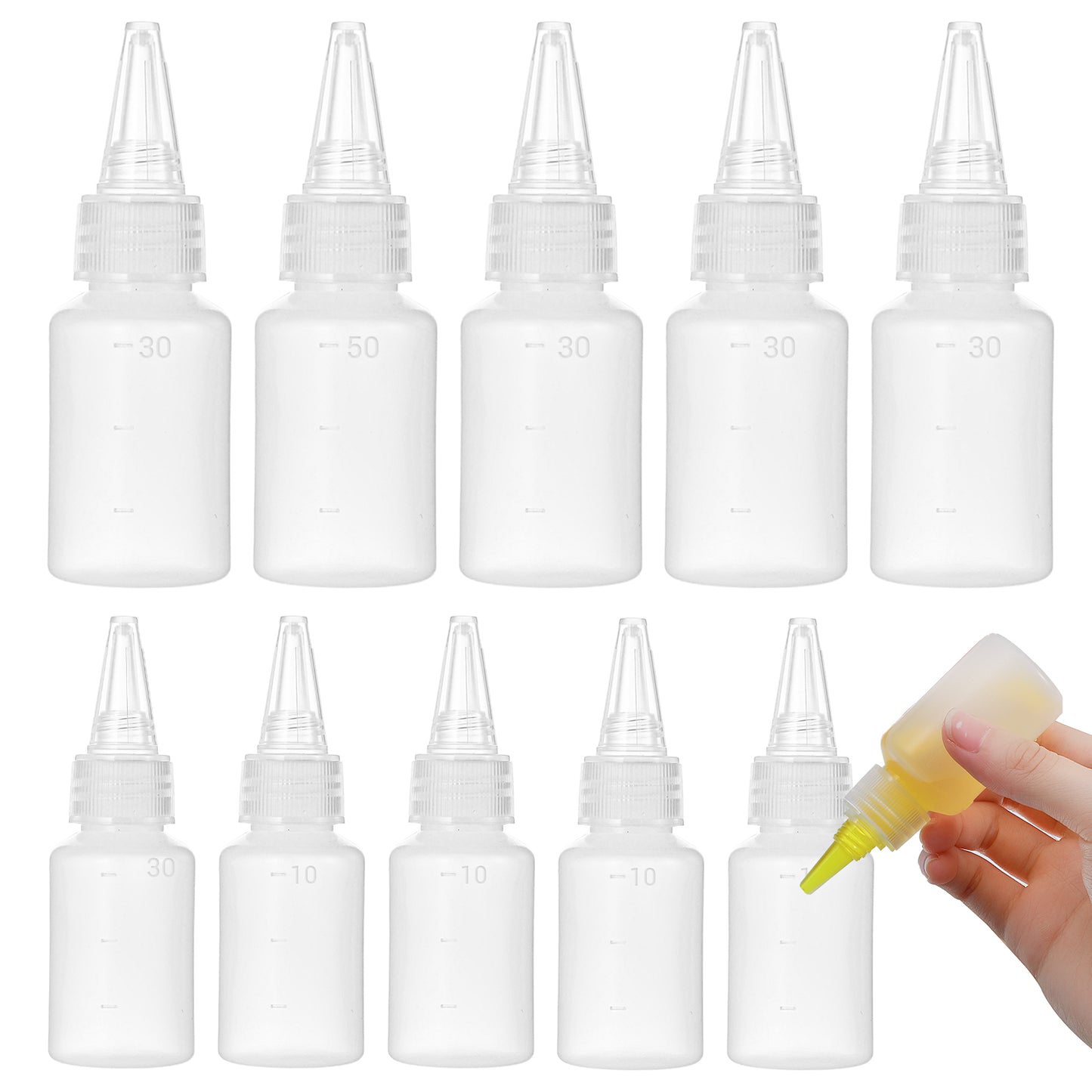 Guduling10 Pcs Plastic Sauce Bottles  30ml & 10ml Reusable Squeeze Bottles with Nozzles,Squeeze Bottle for Hair Oil Application, DIY Craft Painting,Ink Mixing,Leak-Proof & Precision Control