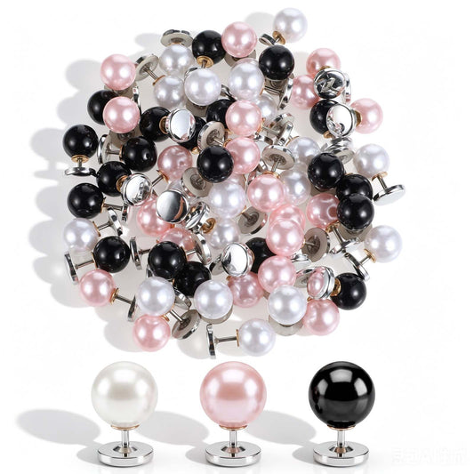 Classicseali 60 Pcs Pearl Buttons for Clothes,10mm Pearl Button,Pearl Buttons for Sewing,No Tool Removable Reusable for Shirt Blouse Dress Sweater Shawl,for Women,White, Black, Pink