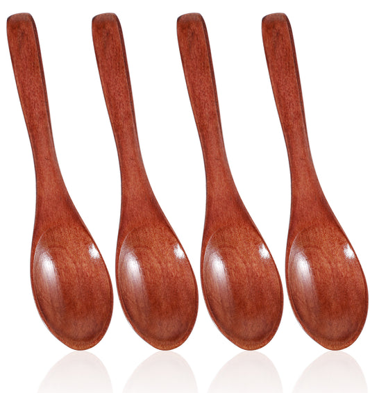 4PCS Tiny Wooden Spoons, 4inch Handmade Tiny Spoons for Spices Mini Wooden Spoon for Sugar, Honey, Sauces, Dips, Cooking