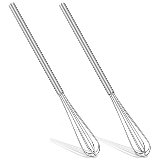 2 Pcs Stainless Steel Whisk, Metal Whisk Set for Cooking, Baking & Blending, Easy to Clean (Silver, 26.5 x 2.5 cm)