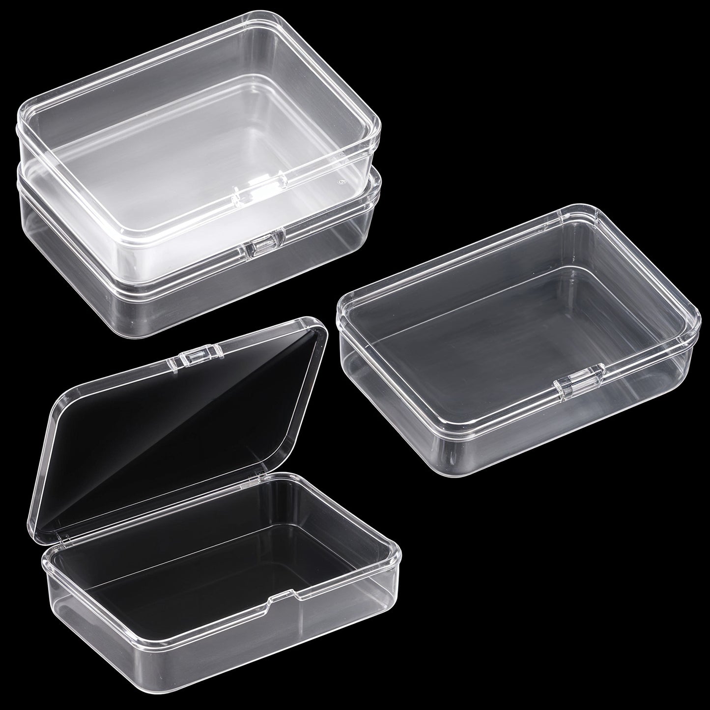 Classicseali 4 Pcs Small Plastic Containers, Clear Small Plastic Boxes with Hinged Lids, Rectangular Smalls Plastics Box with Lids for Beads, Jewelry, Crafts,Business Cards, Accessories,3.74 x