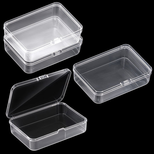 Classicseali 4 Pcs Small Plastic Containers, Clear Small Plastic Boxes with Hinged Lids, Rectangular Smalls Plastics Box with Lids for Beads, Jewelry, Crafts,Business Cards, Accessories,3.74 x