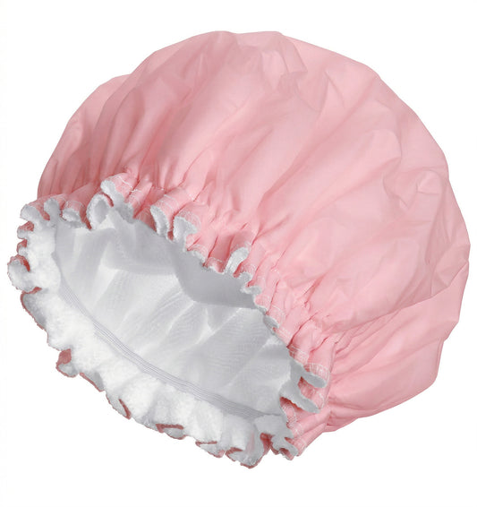 Shower Cap with Terry Cloth Lining, EVA & Microfiber Double Layer Terry Cloth Shower Cap for Women Men, Reusable Waterproof Elastic for Bath Spa (Pink)