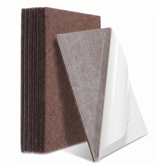 6 PCS Square Felt Furniture Pads, 10 X 10 cm Furniture Felt Pads Cuttable Adhesive for Hardwood Floors (Brown, 3mm Thick)