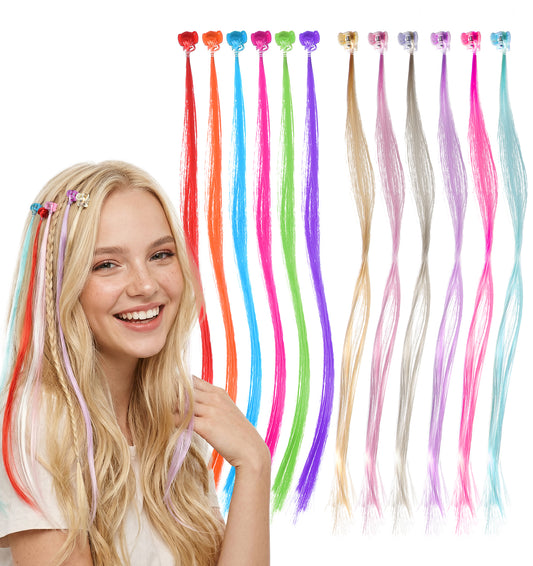 24 PCS Clip in Coloured Hair Extensions Kids, Clip in Hair Extension Kids, Rainbow & Macaron Colorful Hair Clips (12.2 Inch Long)