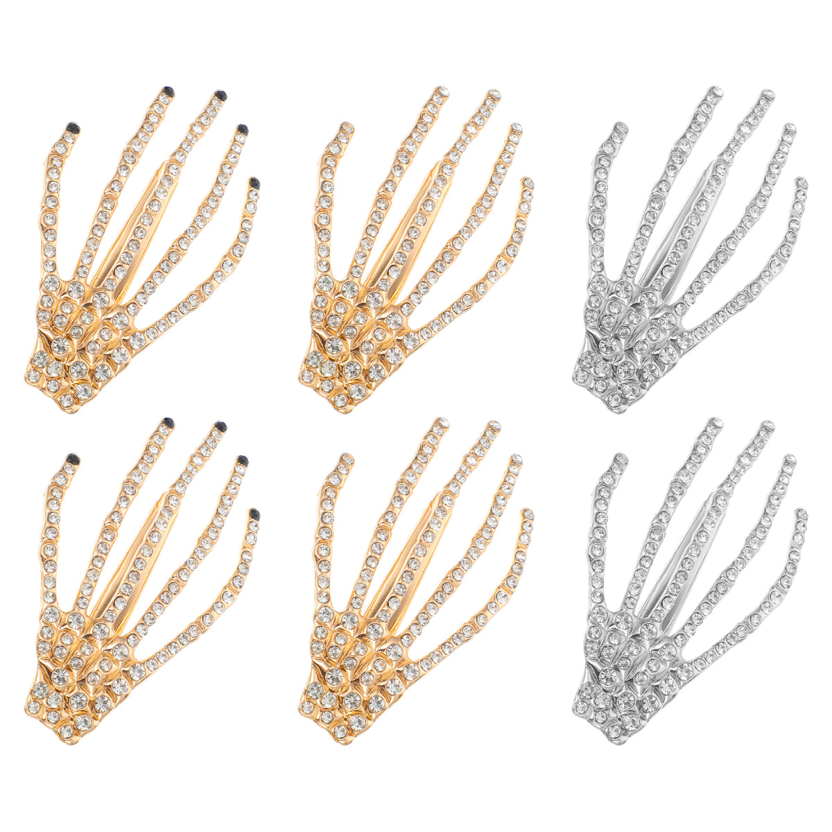 Elegaperma 6Pcs Halloween Skeleton Hair Clip, Rhinestone Skeleton Hand Clip