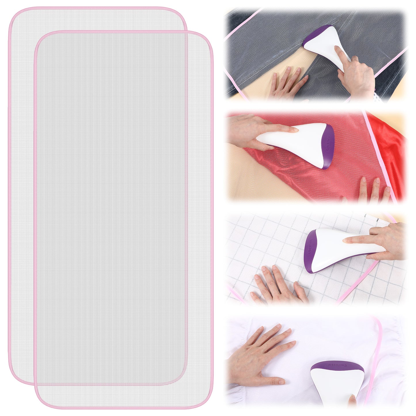 guduling 2 Pack Pressing Cloth for Ironing,Ironing Cloth to Protect Clothes,Clothes Scorch-Saving Iron Protector Insulation Pad,Polyester Mesh Iron Pressing Mat for Easy Irons Sewing(Pink)