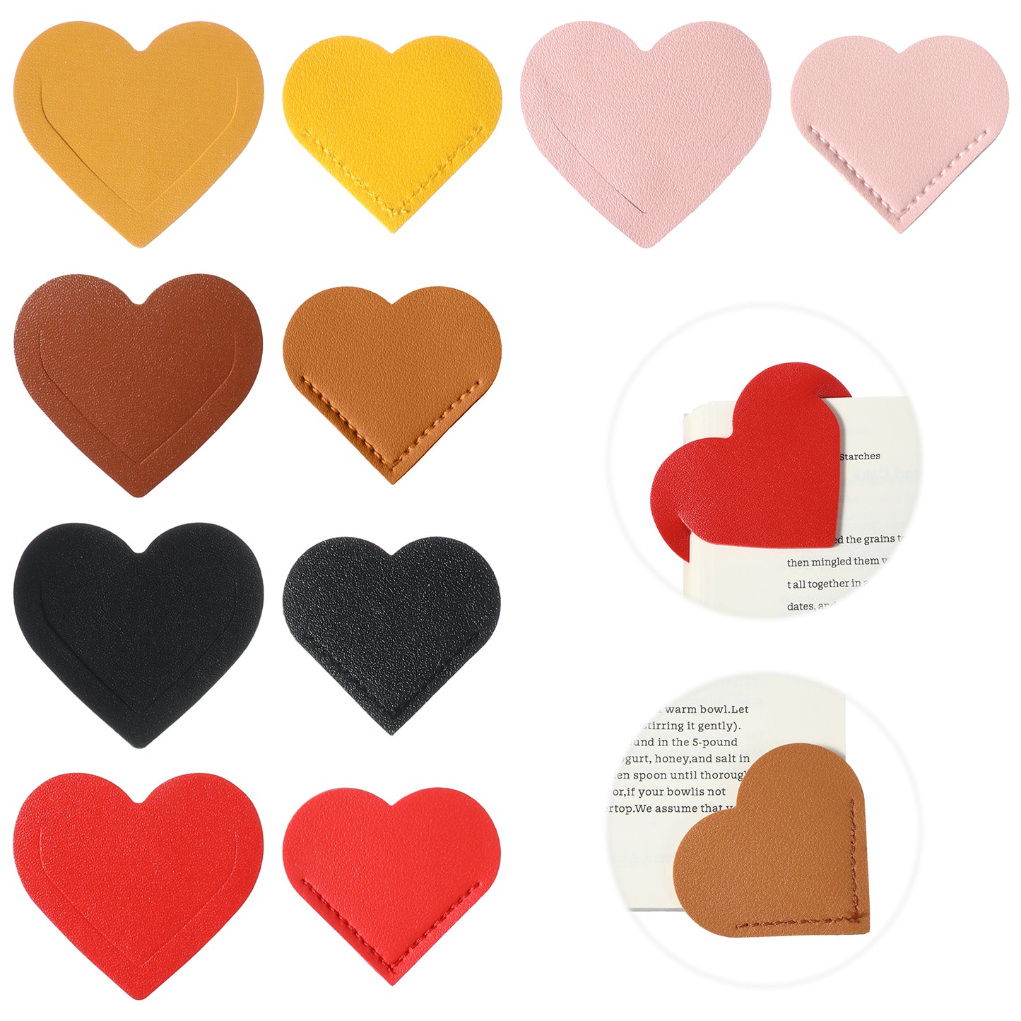 Elegaperma 10pcs Leather Heart Bookmarks, Handmade Corner Bookmark Gifts for Reading Lovers, Kids, Teachers Book Accessories for School Office Home Supplies