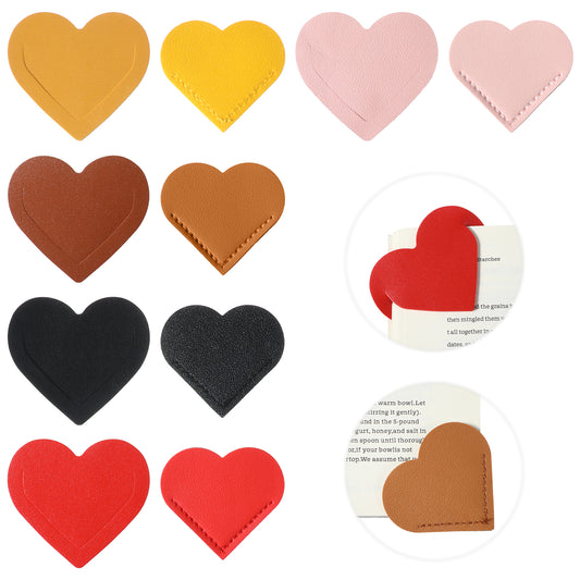 Elegaperma 10pcs Leather Heart Bookmarks, Handmade Corner Bookmark Gifts for Reading Lovers, Kids, Teachers Book Accessories for School Office Home Supplies
