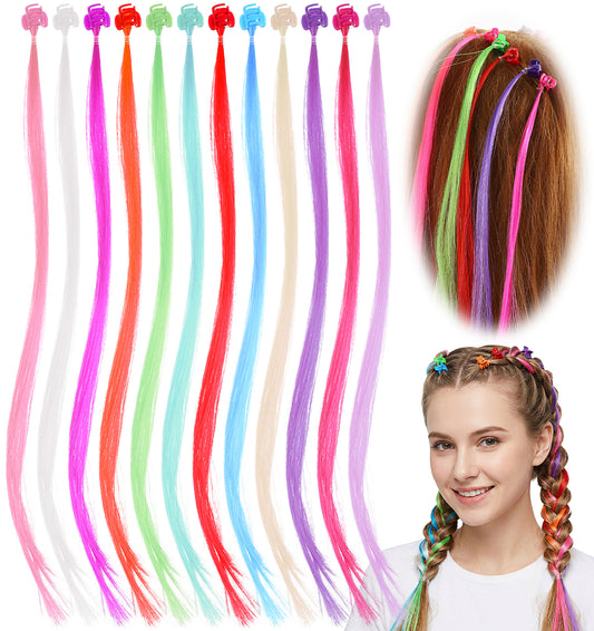 12 Pcs Colored Clip in Hair Extensions, Polyester fibre Colored Hair Clips Extension for Girl Ponytails Accessories &Straight Styles Daily Cosplay Party