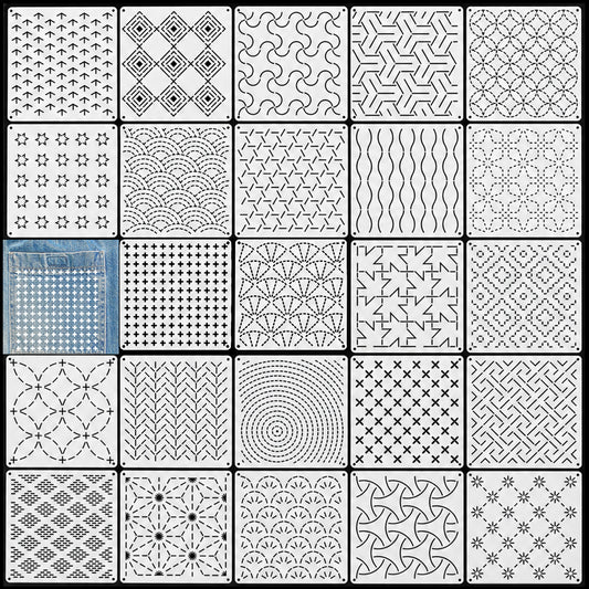 Elegaperma 24Pcs Sashiko Stencils, TPE Geometric Pattern Sashiko Templates