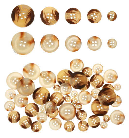 50 Pack Brown Buttons, Resin Suit Buttons in 5 Sizes (10mm-25mm), Long-Lasting Replacement Buttons for Suits, Shirts, Crafts & Everyday Sewing