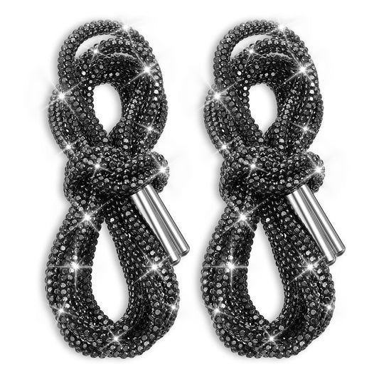 guduling 2 Pcs Rhinestone Laces,Rhinestone Shoe Laces,Crystal Bling Bling Shiny Round Shoe Lace for Sneakers,Drawstring Cords Replacement for Sweatpants Shorts Crystal Hoodies