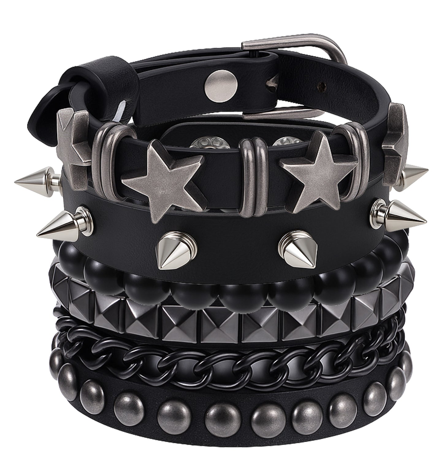 ValueBargain 4PCS Spiked Bracelet, Leather Cuff Punk Bracelet Set, Punk Rock for Men Women 80s Emo Goth Christmas Halloween Costumes